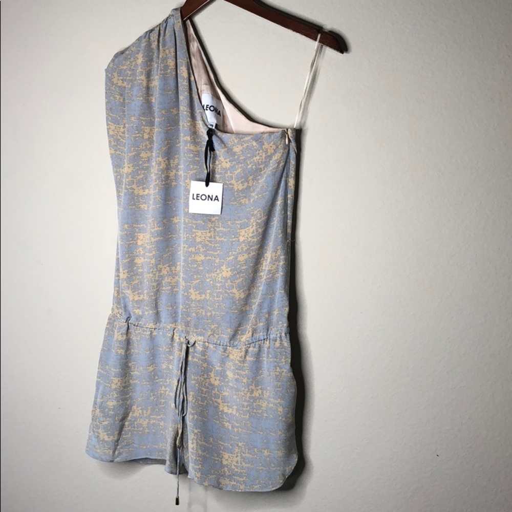 Leona $282.00 One Arm sleeve romper alba silk